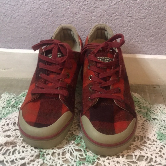red buffalo plaid tennis shoes